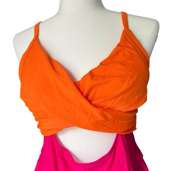 NWT Aimage Swim Dress Sz 2X 2XL Cutout Straps Bright Pink Orange Babydoll - Picture 3 of 9